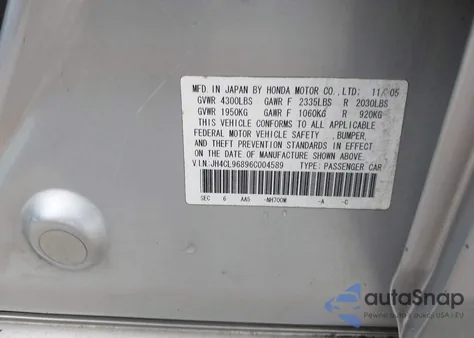 2006 Acura Tsx from USA, damaged, VIN JH4CL96896C004589